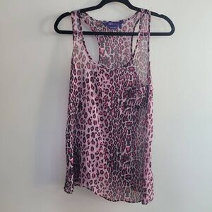 Vintage y2k miley‎ cyrus pink leopard print sheer racerback tank flowy